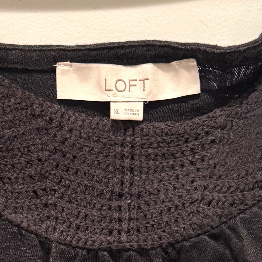 LOFT Black Women's Blouse with Smocked Square Knit Neckline Bohemian Size XL - Picture 5 of 7
